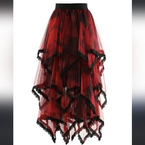 Red Mesh Maxi Skirt -WILL DONATE BY END OF AUGUST